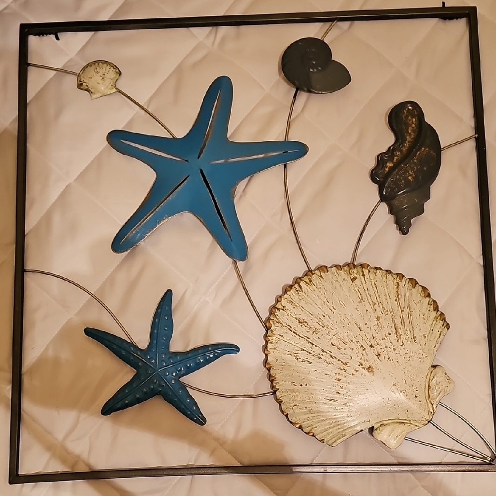 Metal Wall Art with Starfish and Shells